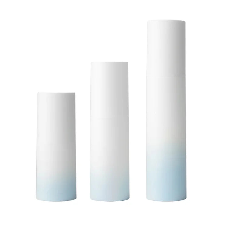 Stocked Bottle 20ml 30ml 50ml White Blue Round Plastic Cosmetic Foundation Airless Serum Pump Bottle