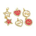 CZ8396 18k Gold Silver Plated CZ Diamond Pave Enamel Red White Heart Mom Star Charms Pendant