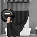 No Hook Shower Curtain with Snap in Liner Set Black Waffle Shower Curtain for Bathroom