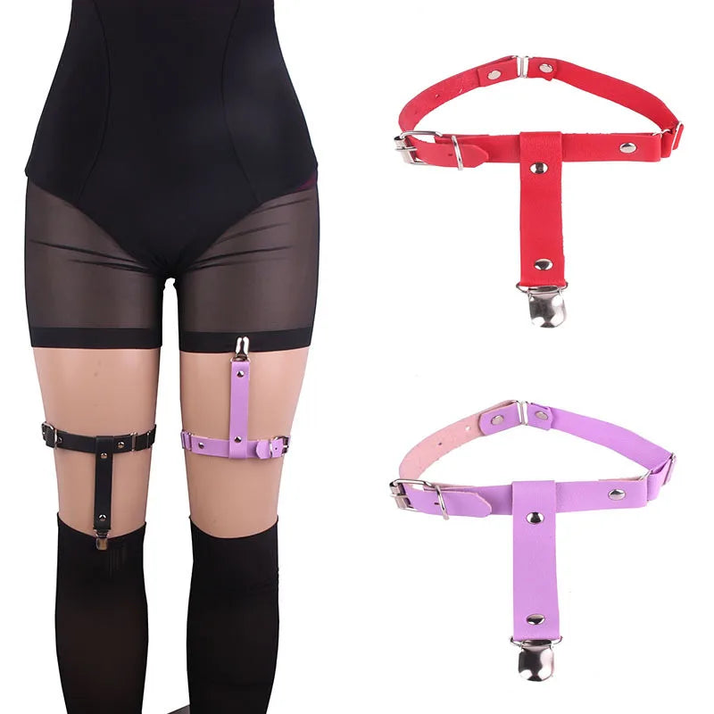 Hot Selling Sexy Mature Adjustable Punk Harajuku Legging Garters Girls' Gothic Leather Leg Thigh Garter Belt