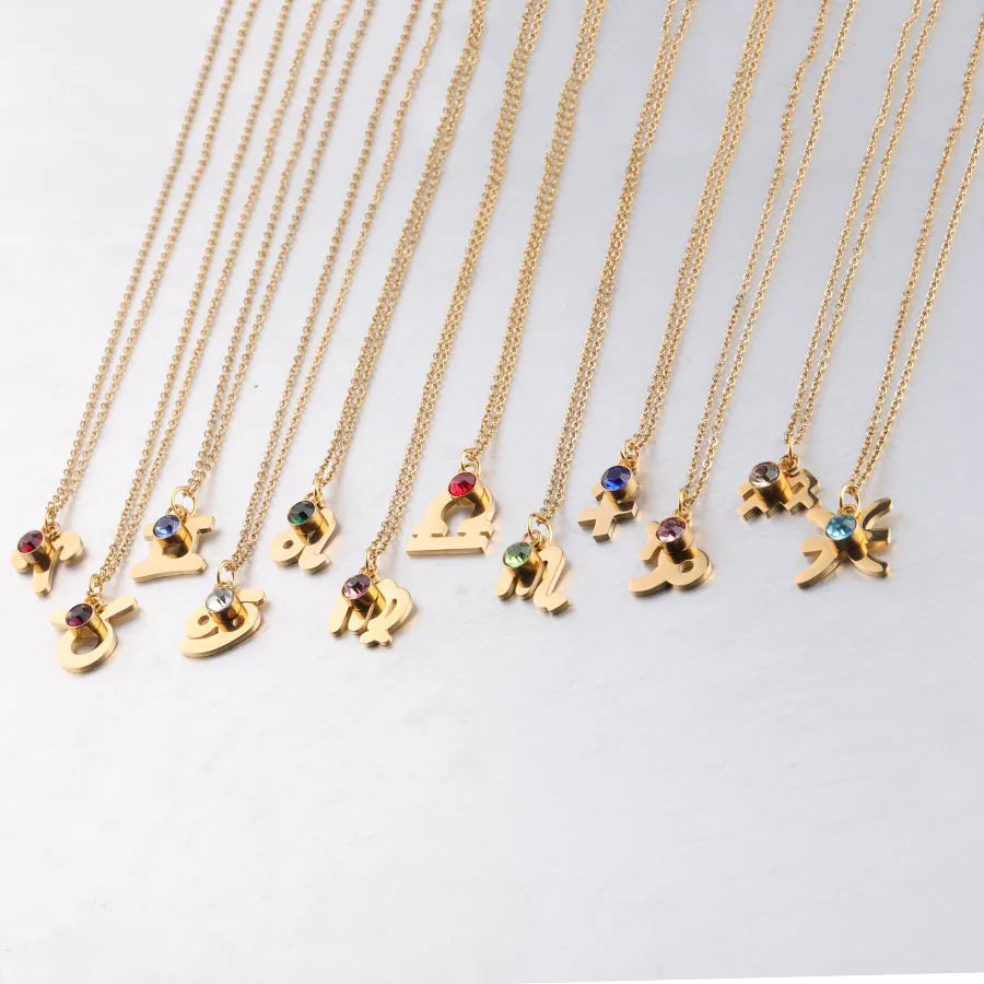 MIENTER Birthstone Stainless Steel Charms Necklace for Jewelry Gold Plated Design Pendant Choker for Women