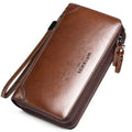 Multifunctional Luxury Soft PU Leather Double Zipper New Brands Wrist Travel Clutch Long Phone Wallet Men