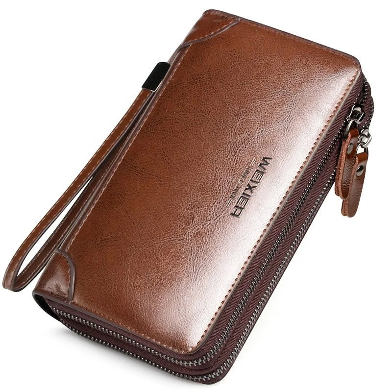 Multifunctional Luxury Soft PU Leather Double Zipper New Brands Wrist Travel Clutch Long Phone Wallet Men