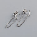 925 Sterling Silver Simple Tassel Chain Cubic Zircon Moon Shape Stud Earrings Women Fine Jewelry Gifts