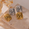 Minimalist 18K Gold Plated PVD Spiral Square Waterproof Stainless Steel Stud Earrings for Girl MegaBDM