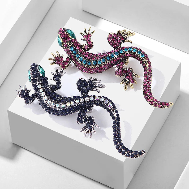Men's New Animal Lizard Rhinestone Brooch Alloy Material Fashion Accessory for Men's Clothing