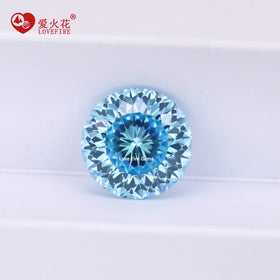 Full Sizes Special Birds Nest Cut Cz Stone Aquamarine Color Round Brilliant Cut Cubic Zirconia