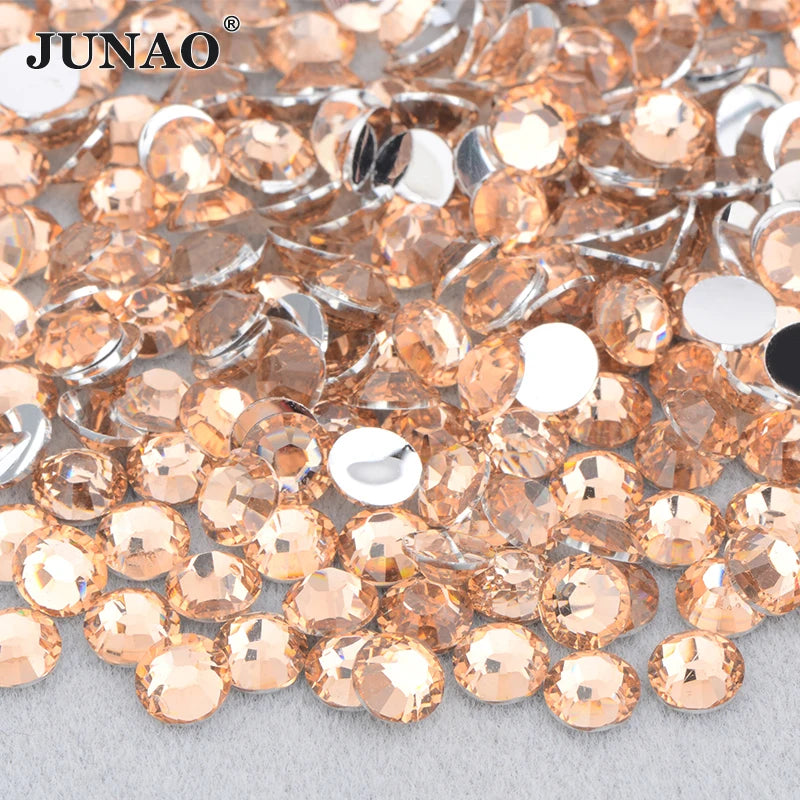 JUNAO Wholesale 2mm 3mm 4mm 5mm 6mm Light Peach Color Nail Crystal Strass Round Resin Rhinestones for DIY Crafts