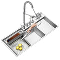 Nillos N11850 304 Stainless Steel Handmade Modern Square Kitchen Sink Fine Brushed Triple Stepped Design Drainer Kitchen Tap