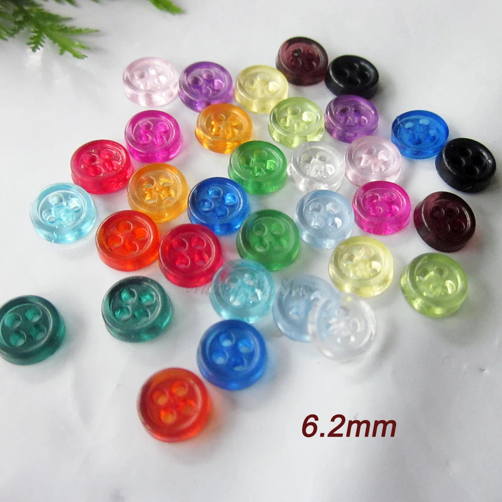Hot Selling 6mm Thin Edge 4 Holes Transparent Tiny Buttons for Small Doll Clothing Sewing Craft Decorative Materials Wholesale