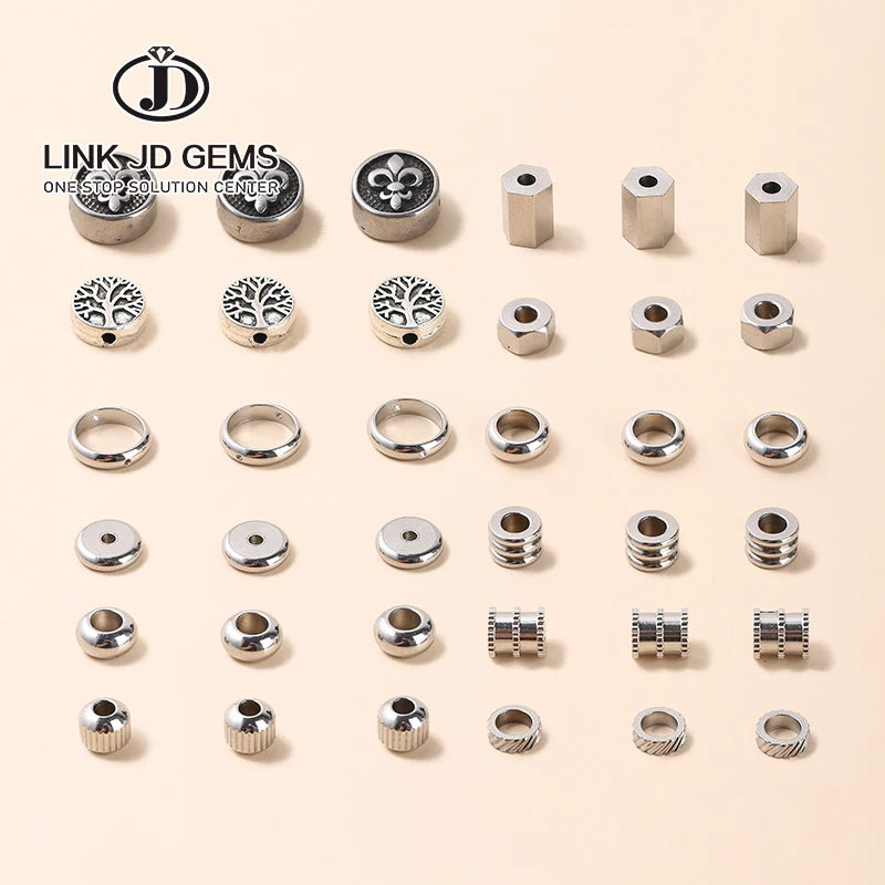 JD Stainless Steel Big Hole Spacer Beads Multi Size Gold Silver Plate Loose Round Charm Beads for DlY Bracelet Jewelry Making