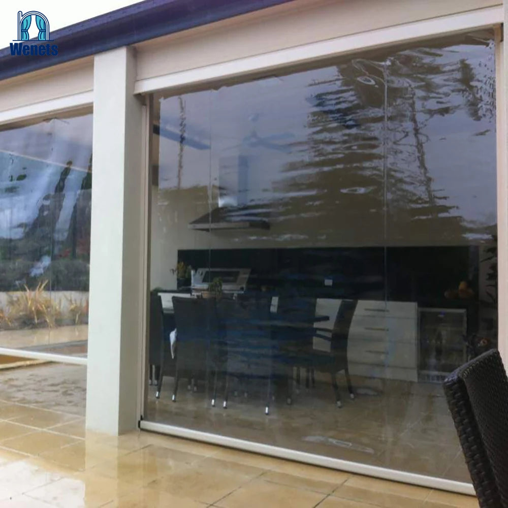 Custom Rainproof clear Pvc Outdoor Roller Blind Motorized Zip Track Vertical Blind Manual Zip Blind