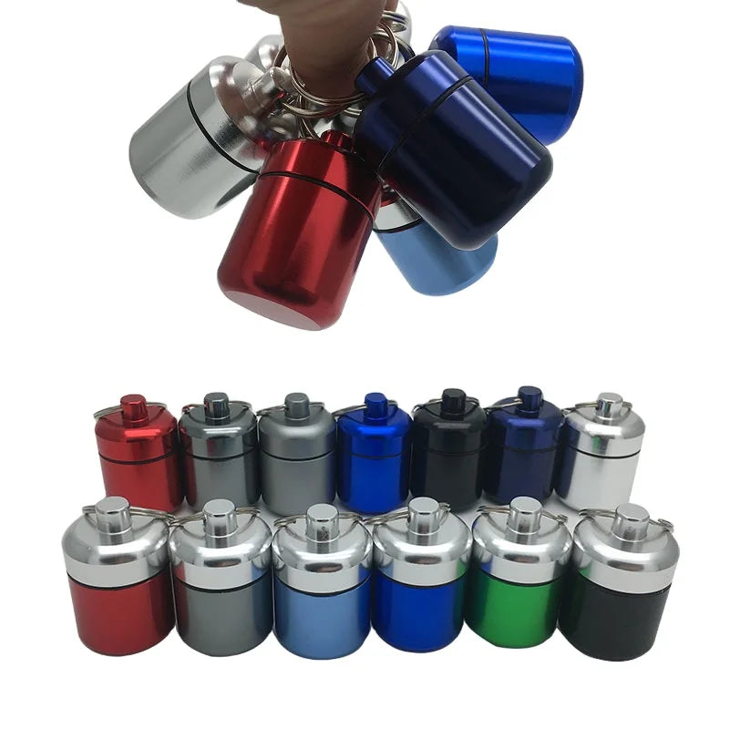 Custom Logo Aluminium Colorful Pill Container Box Medicine Holder Case Waterproof Drug Keyring Capsule Mini Pill Box Keychain