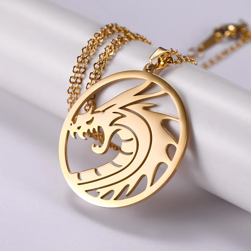 Gold Filled Dragon Necklaces Stainless Steel Dragon Necklace Stainless Steel Pendant 316 Stainless Steel Chain Necklace for Men