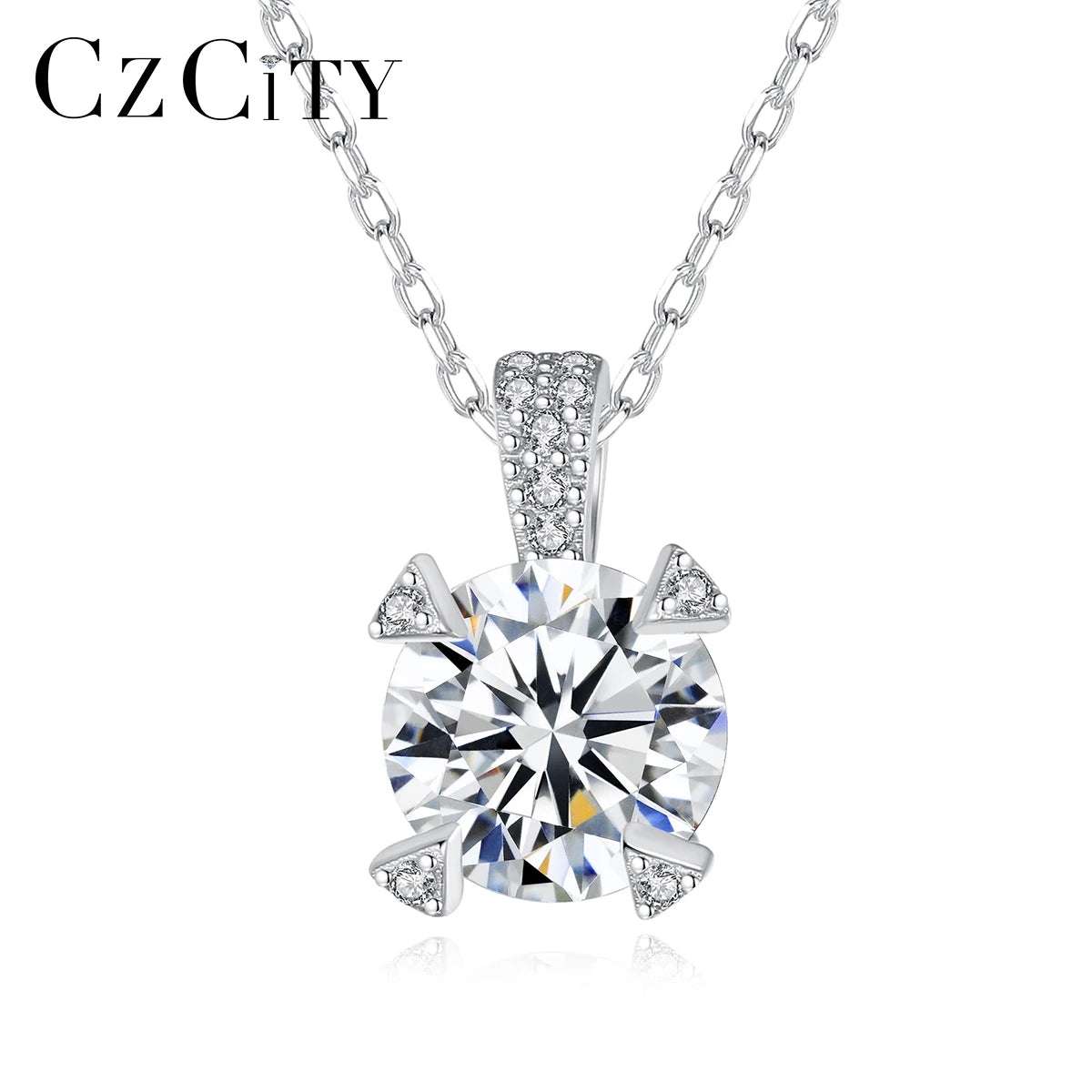 CZCITY Classic Jewelry Simple Women Silver Necklace Jewelry One Carat Zircon CZ Pendant Necklaces
