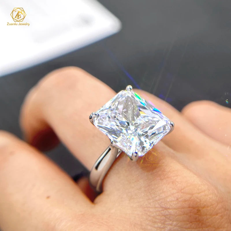 Moissanite Jewelry 925 Sterling Silver Ring Engagement Ring With 8x10mm(4ct) Radiant Ice Crushed Cut Moissanite Rings
