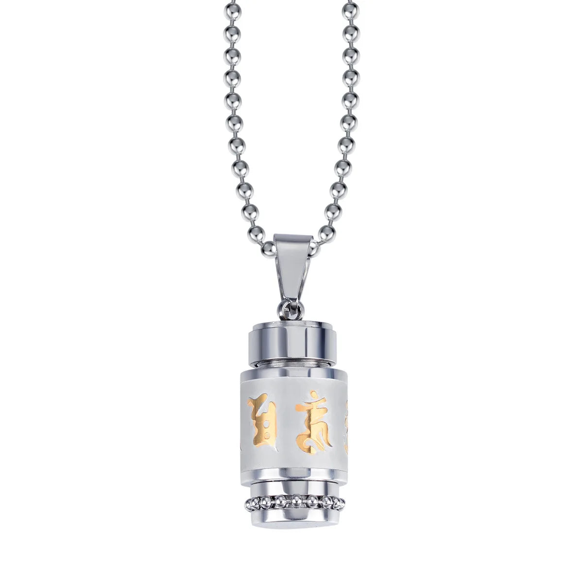 Stainless Steel Buddhism Six Words Rotatable Jewelry Women Men OM Mantra Prayer Wheel Mantra Bottle Urn Pendant Necklace