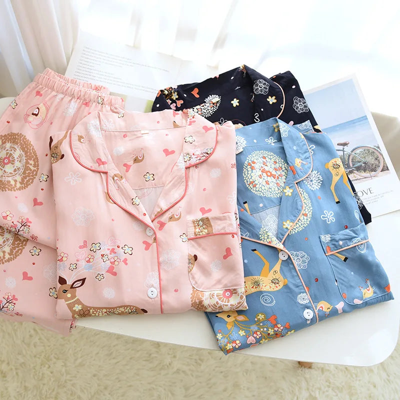 M-XL Spring Summer New Cotton Long-sleeved Trousers Ladies Pajamas Suit Simple Style Long Pajamas Women's Home Service