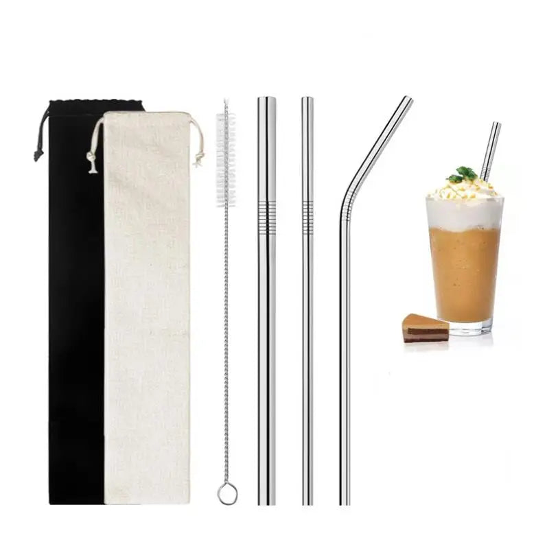 Custom Colorful Stainless Steel Metal Straws Reusable Drinking Straw Set With Bag for Bubble Tea Milk Smoothie