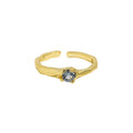 Minimalist 18k Gold Plated Irregular Ring 925 Sterling Silver Texture Blue Cubic Zirconia Open Ring