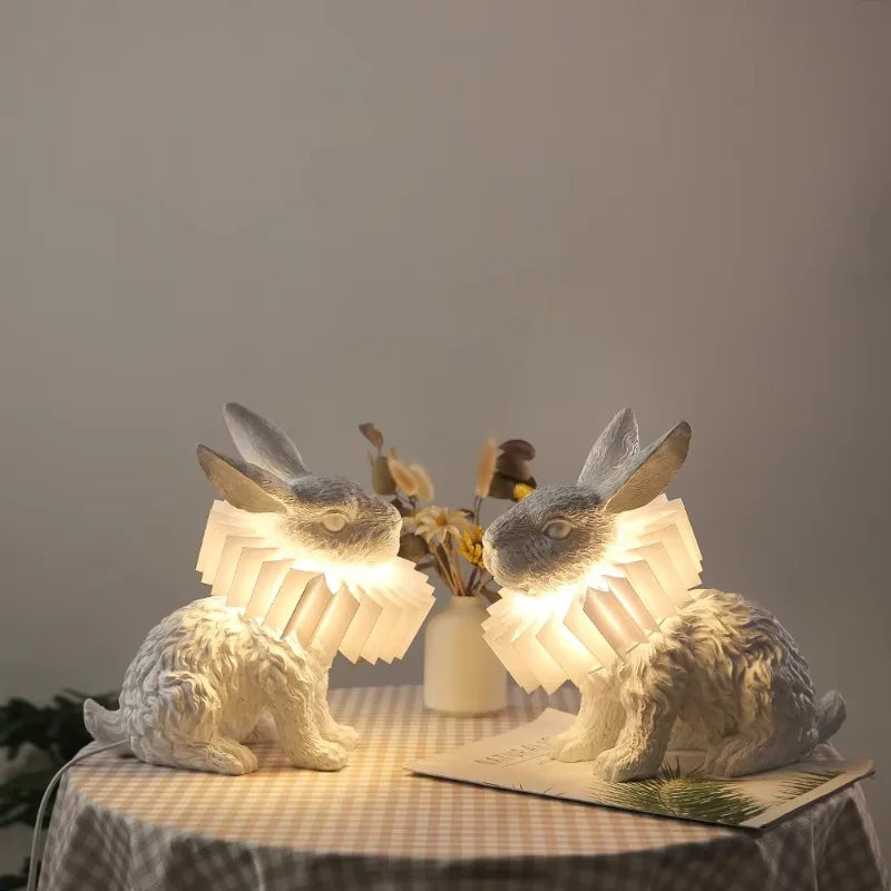 Nordic Resin Rabbit Scarf Led Table Lamp Modern Living Room Children Bedroom Bedside Lamp Art Creative Decor Desk Light Fixtures