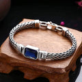 Fashion Retro Punk Stainless Steel Gold Plated Inlaid Blue Zircon Curb Chain Bracelet Unisex Hip Hop Jewelry MegaBDM