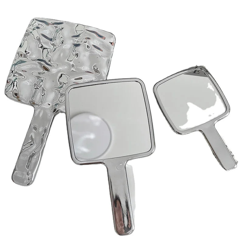 Customized Pocket Mirror Luxury Makeup Hand Mirrors Hand-held Makeup Mirror Portable Metal Silver