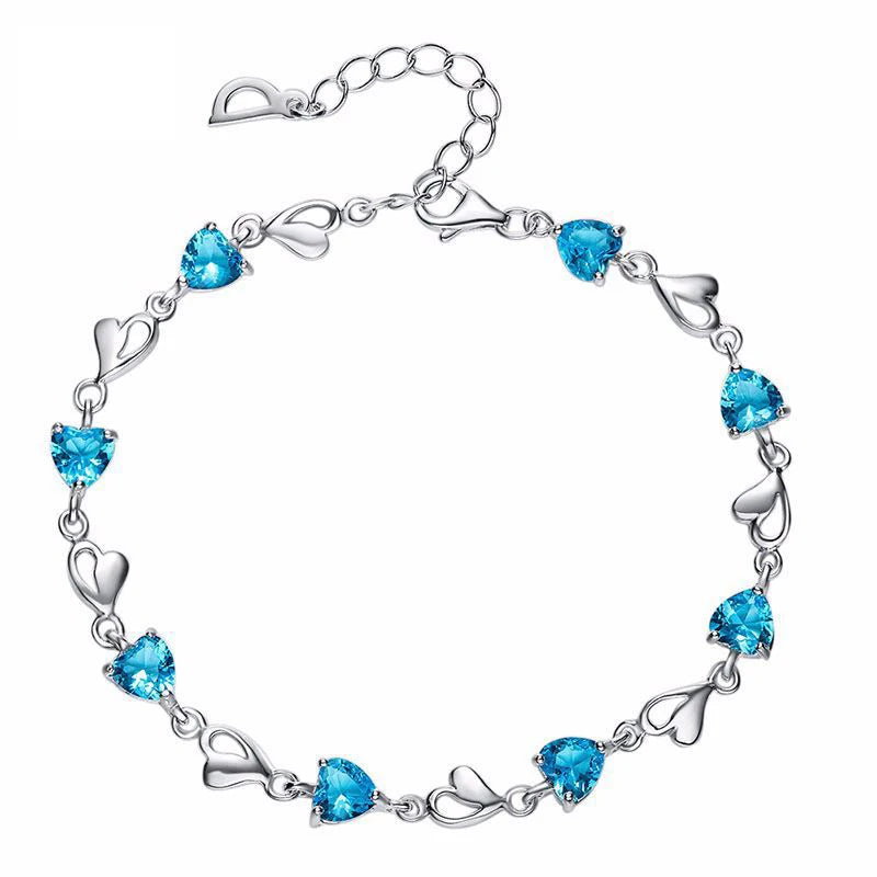 CDE YB0203 925 Sterling Silver Trendy Heart Cut Zircon Rhodium Plated Women's Bracelet for Wedding Party & Gift