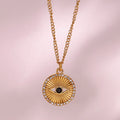 Fashion Rhinestone Jewelry Engraved Sunburst Evil Eye Necklace Gold Plated Stainless Steel Jewelry