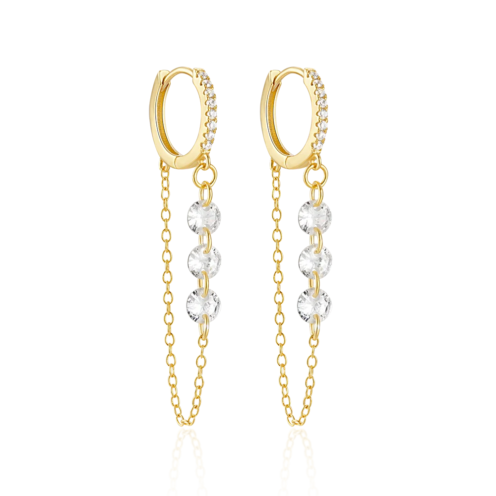 Fashion Earrings Jewelry 925 Sterling Silver Earrings Round Diamond Zircon Chain Tassel Gold Plated Hoop Earrings Women