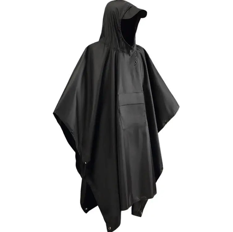 Multifunction Waterproof Rain Poncho for Hiking Camping Outdoor Adult 3 in 1 Rainy Day Moisture-proof Pad Hooded Raincoat