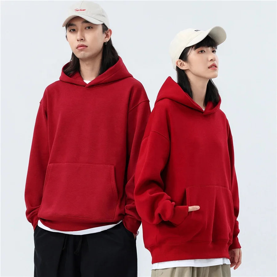 Wholesale Unisex Hoodie Set Printed Logo Double Layer Hoodies Cotton Fabric Long Sleeve Oversized Hoodies