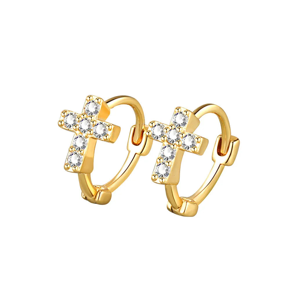 Stylish Chic Refined Chic Wholesale Zircon Cross Hoop Earrings for Women Girls Trending Couple Wedding Crystal Jewelry