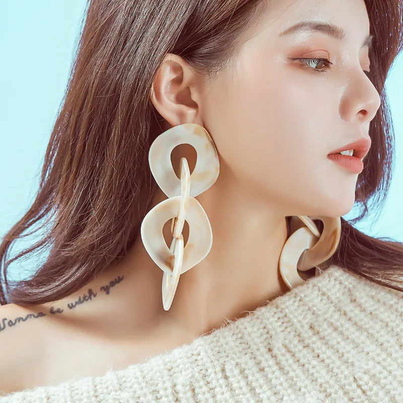 Fashion Long Acrylic Bohemian Earrings for Women Ladies Personality Exaggerated Acrylic Exaggerated Earrings