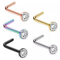L Shaped Nose Rings Stainless Steel Piercing Jewelry Cubic Zirconia Nose Studs Nose Rings With Zircon Crystal