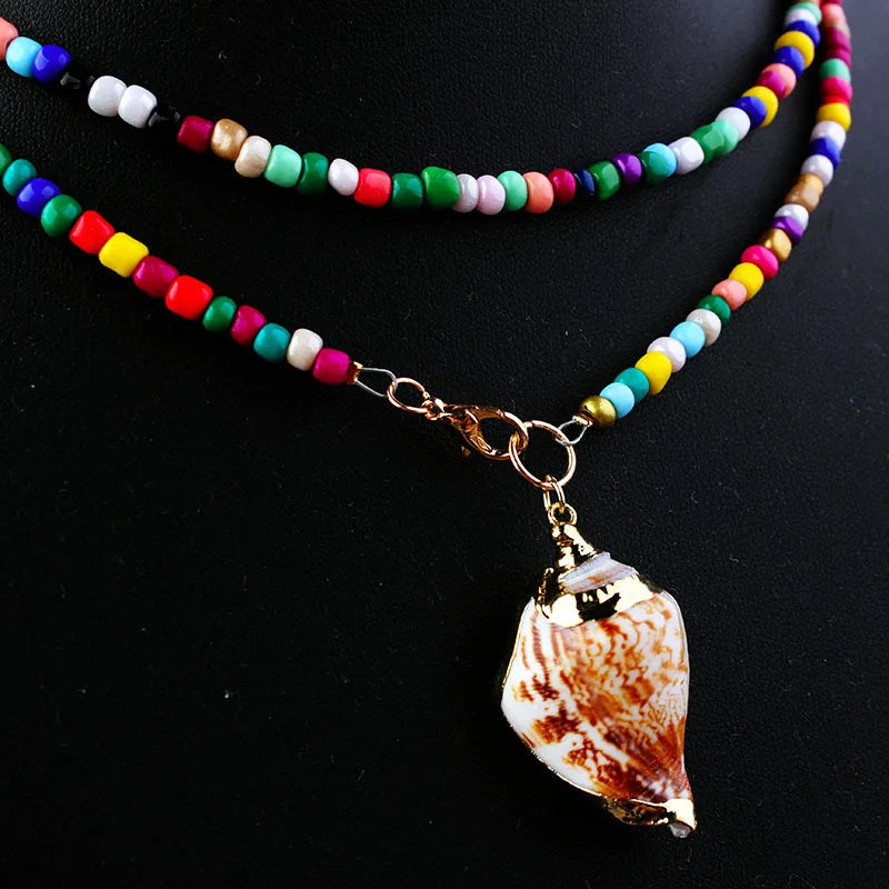 AA00220 Fashion Colorful Shell Rice Bead Necklace Jewelry Hand-made Pearl Necklace Clavicle Chain
