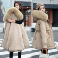Women 2023 Winter Padded Coat Casual Mid Long Women's Warm Quilted Jacket Loose Long Sleeve Zipper Hooded  Big Fur Collar Coat