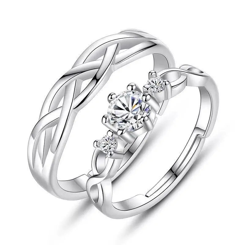 Open Couple Ring Fashion Jewelry Women Adjustable Wedding Ring Set in Diamond Engagement Ring