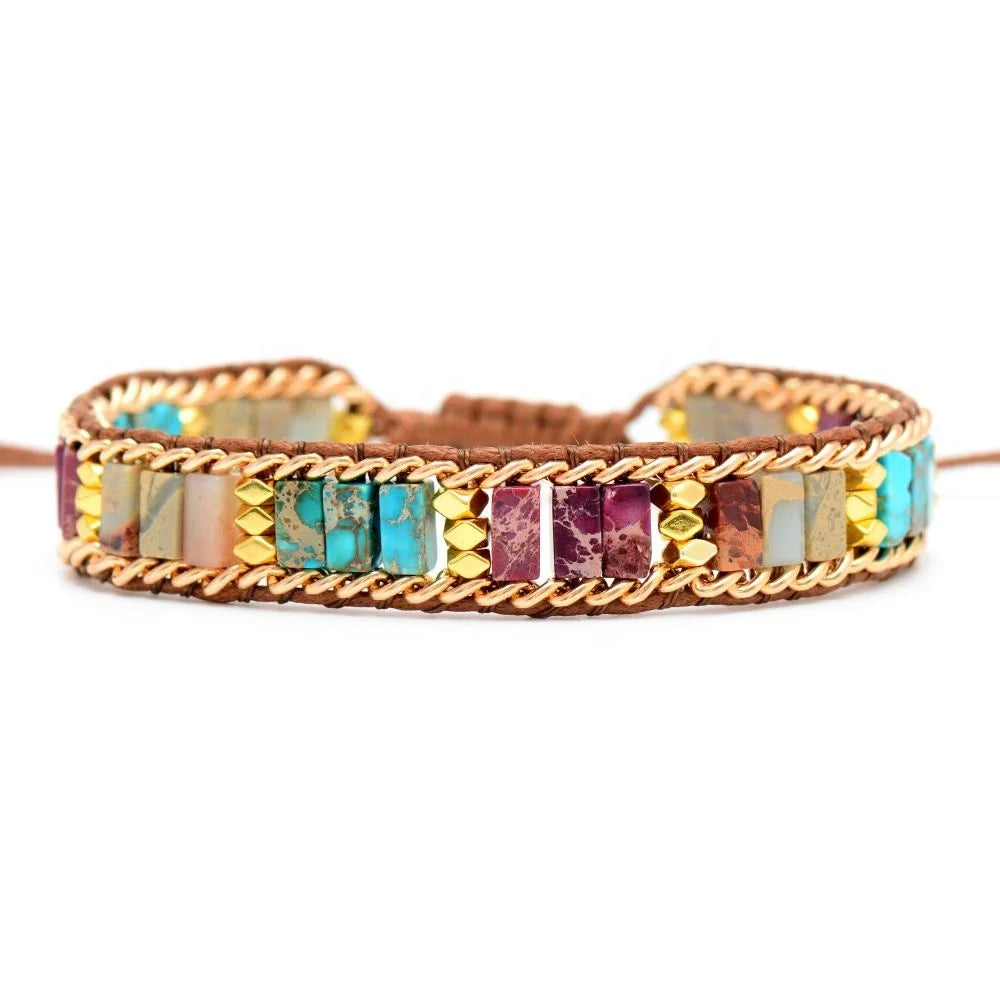 Emperor Jasper Stone 24K Gold Plated Ethnic Luxury Handmade Rainbow Chakre Bangles Fashion Wholesale for Men Women Anniversary