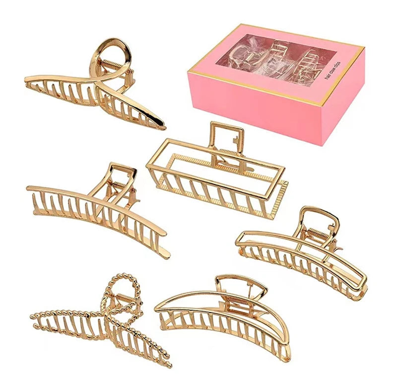 Factory Wholesale Custom Made Fashion Simple Metal Hair Claw Set Geometric Gold Bath Decorative Back Head Women Ponytail Hair