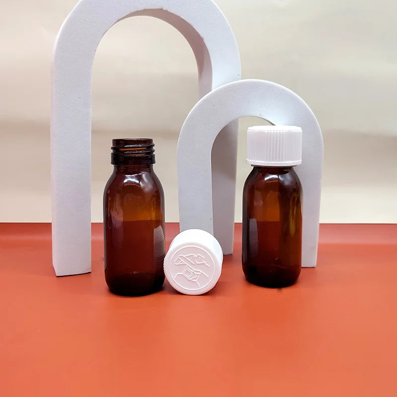 2OZ Brown Amber Boston Liquid Medicine Bottle 60ml Syrup Oral Liquid Bottle with White Screwing Cap