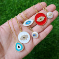 NZ1242 New Chic Dainty Gold Enamel CZ Paved Freshwater Pearl Greek Evil Eye Pendant Chain Protection Necklace for Ladies Women
