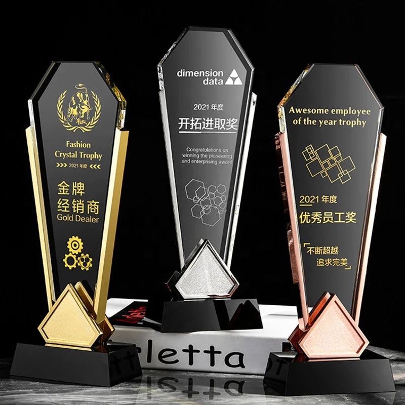 2023 Newest Crystal Metal Diamond Shape Trophy Creative Business Gifts Company Annual Meeting Award Anniversary Souvenirs