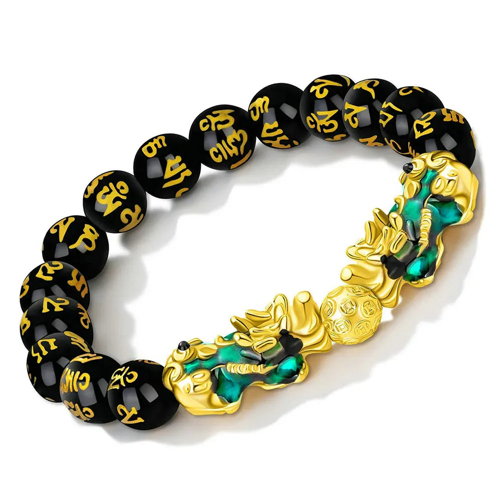 Feng Shui Obsidian Wealth Bracelet Color Changed Pi Xiu Bracelets Dragon Mantra Bead Attract Wealth and Good Luck for Men/women