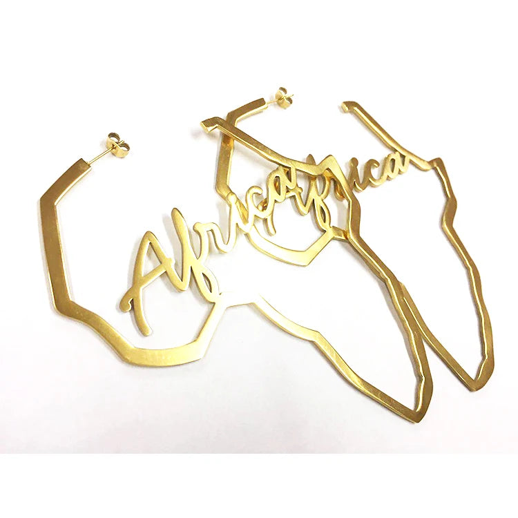 New Arrival Abstract Stylish Hollow Out Custom Name Silver Gold Africa Map Women Cool GoldStainless Steel Earrings MegaBDM