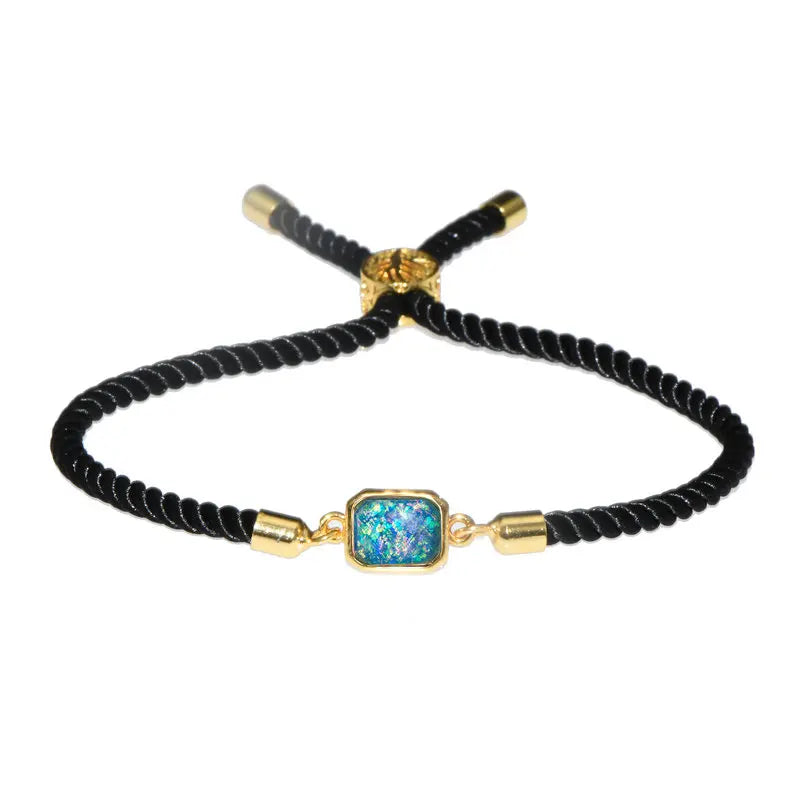 Cheap Price Sky Blue Opal Charms Black Rope Bracelets for Women Gift Jewelry