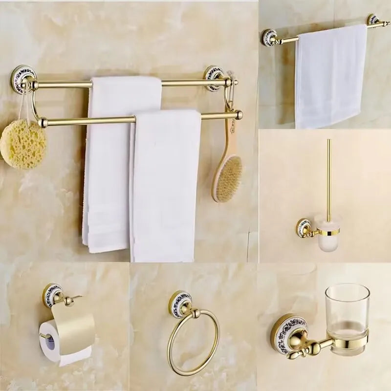 6pcs Gold Ceramic Bathroom Accessories Set Supplier