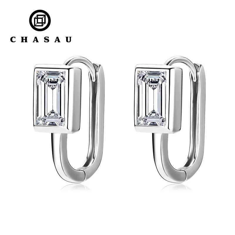 Fine Jewelry Earring Fashion Designer 925 Sterling Silver Minimalist 5*7mm 1.2ct Emerald Cut Moissanite U-shaped Hoop Earrings