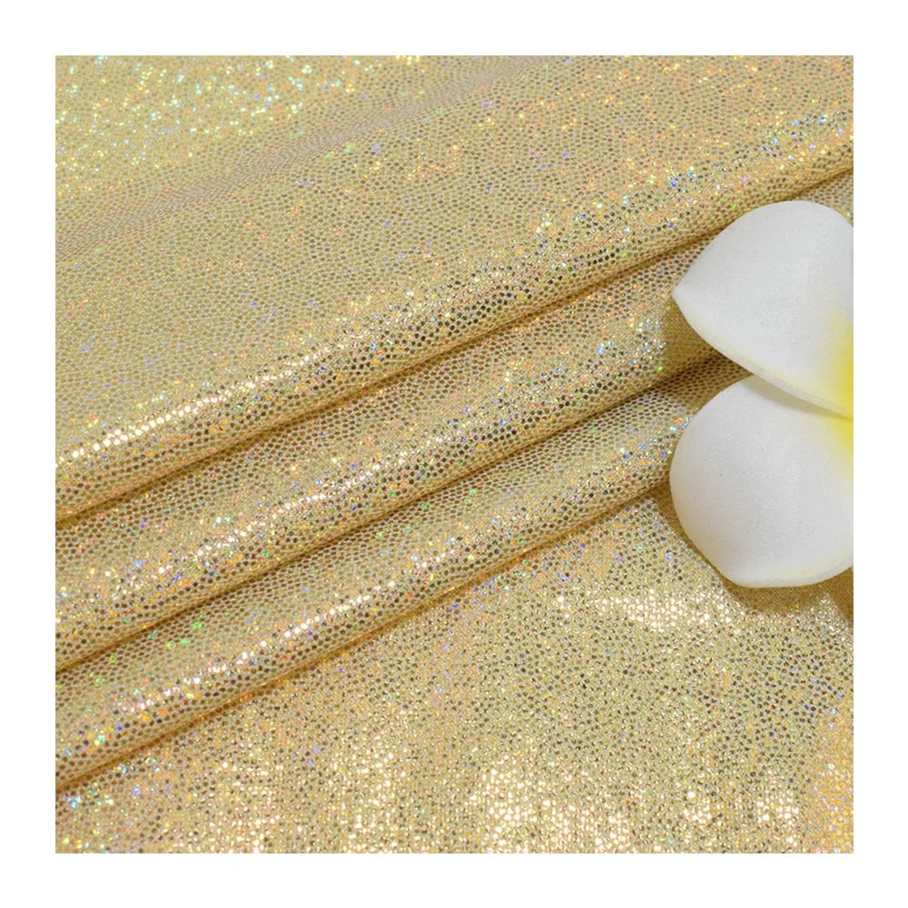 New Design Glitter Print Four Way Stretch Foil Fabric Swimwear Fabric Shiny Foil Dot Spandex Fabric for Dance Wear Stage