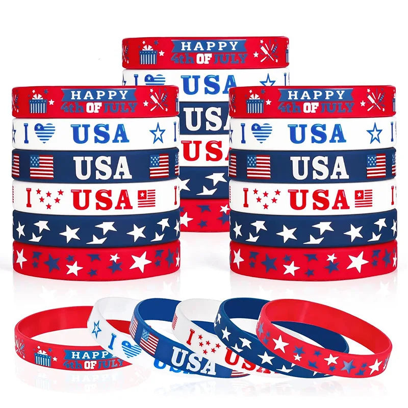 Independence Day Commemorative Silicone Wristband Hot Sale 4th July Bracelet Patriotic Theme Design for National Day Decoration